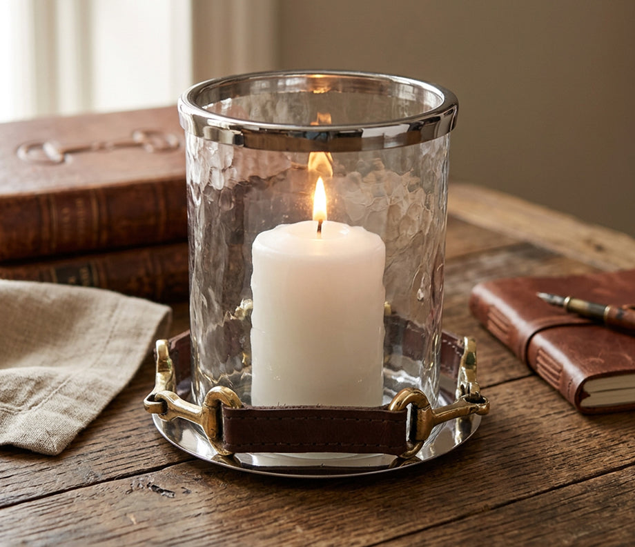 Decorative Glass Candle Holder on Table.