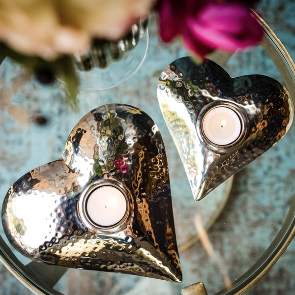 Hammered Heart Tea Light Holder - Medium