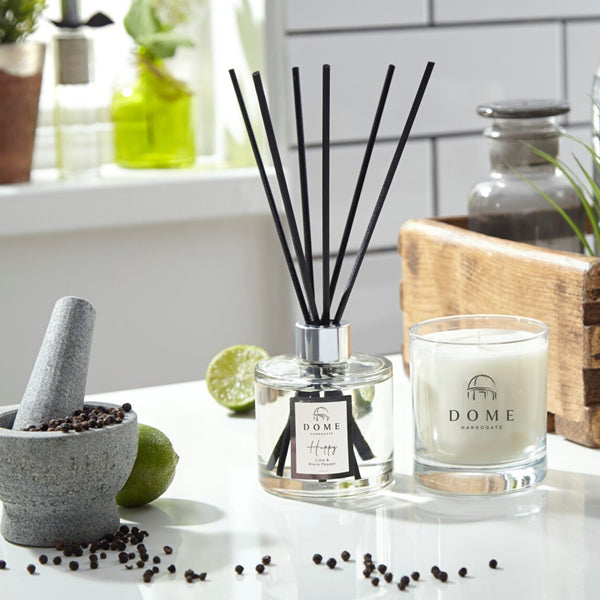 Happy Lime & Black Pepper Essential Oil Blend Reed Diffuser 200ml by Dome of Harrogate.