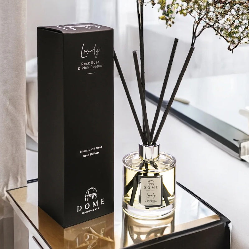 Lovely Rock Rose & Pink Pepper Essential Oil Blend Reed Diffuser 200ml by Dome of Harrogate.