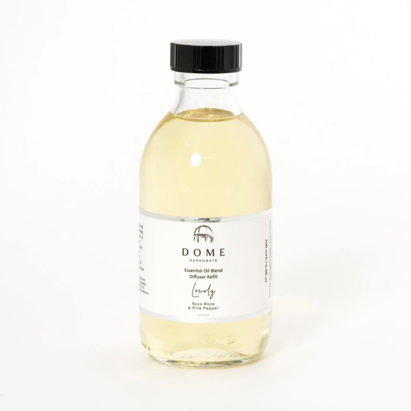 Lovely Rock Rose & Pink Pepper Essential Oil Blend Diffuser Refill 200ml by Dome of Harrogate.